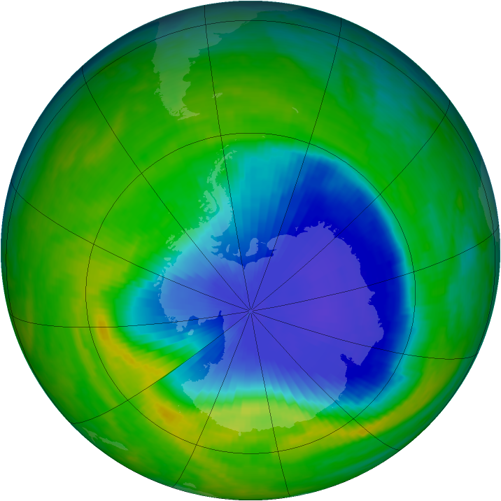 Antarctic ozone map for 09 November 1992